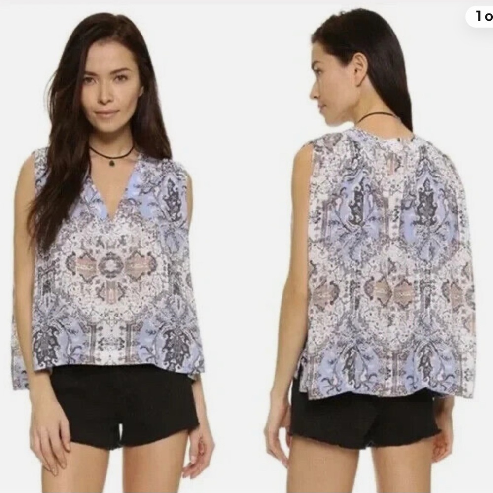 Free People Blue and White Patterned Tank Top